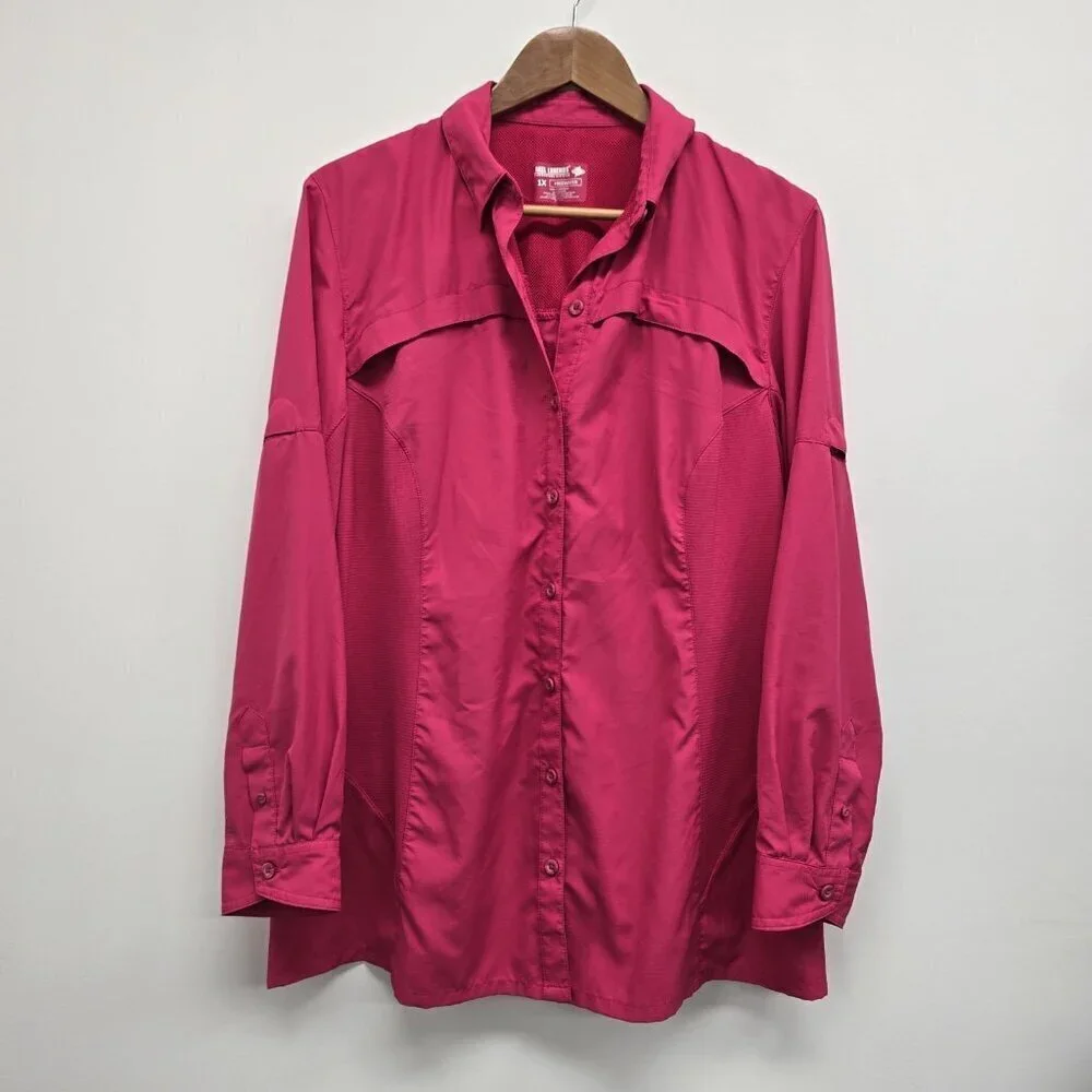 Reel Legends Freewater Button Up Shirt Size 1X Performance Fishing Outdoor Pink